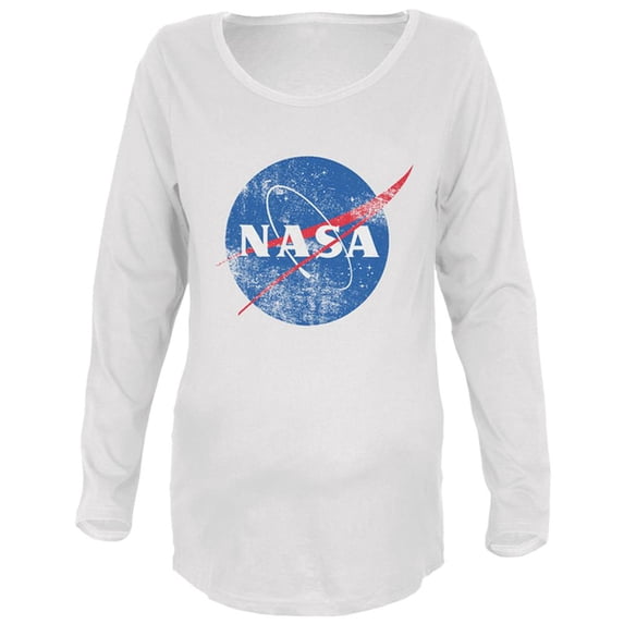NASA Distressed Logo Maternity Soft Long Sleeve T Shirt White LG