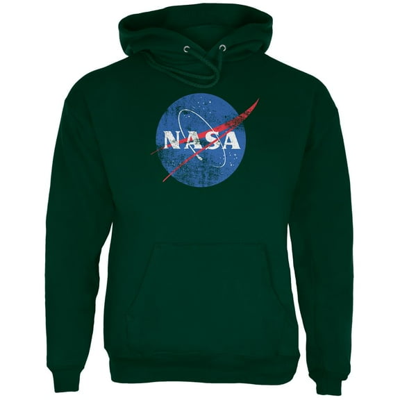 NASA Distressed Logo Mens Hoodie Forest Green LG