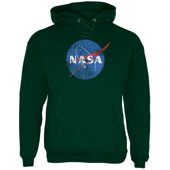 NASA Distressed Logo Mens Hoodie Forest Green SM