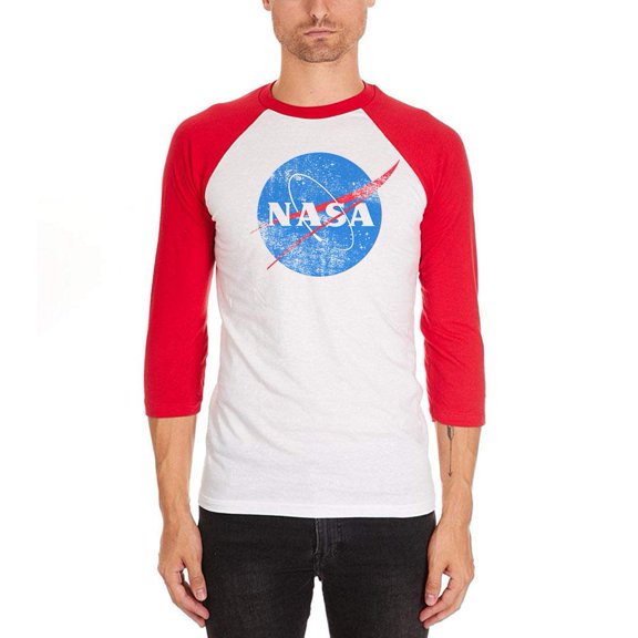 NASA Distressed Logo Mens Raglan T Shirt White-Red LG