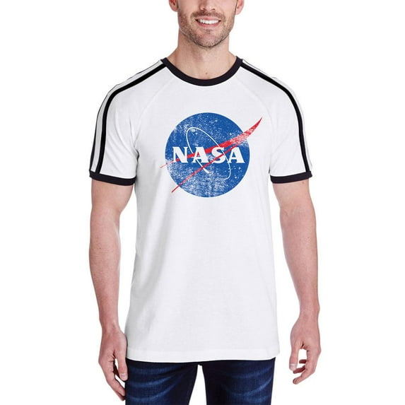 NASA Distressed Logo Mens Soccer Jersey T Shirt White-Black X-LG