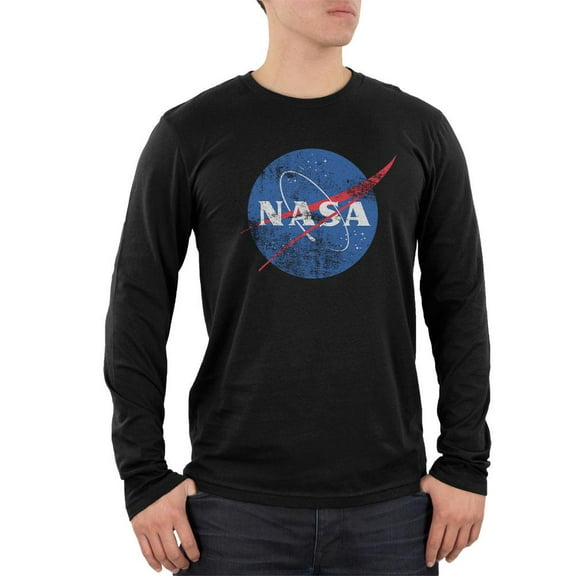 NASA Distressed Logo Mens Soft Long Sleeve T Shirt Black 2XL