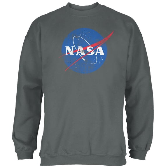 NASA Distressed Logo Mens Sweatshirt Charcoal 2XL