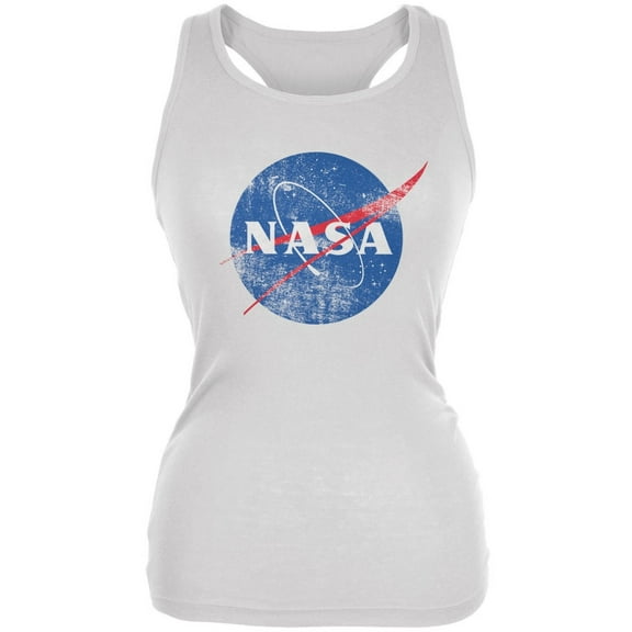 NASA Distressed Logo White Juniors Soft Tank Top - Medium
