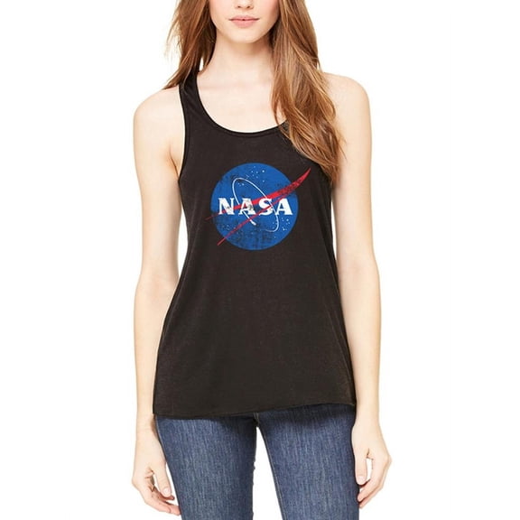 NASA Distressed Logo Womens Flowy Racerback Tank Top Black MD