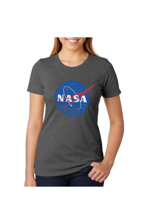 NASA Distressed Logo Womens Heather T Shirt Deep Heather X-LG