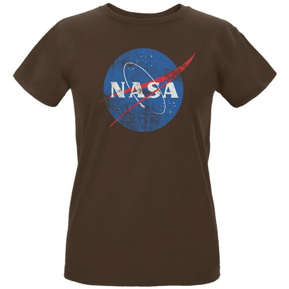 NASA Distressed Logo Womens Organic T Shirt Chocolate SM