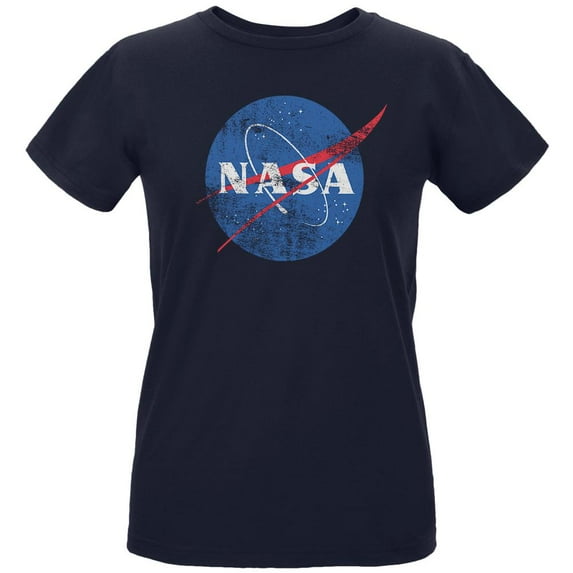 NASA Distressed Logo Womens Organic T Shirt Navy MD