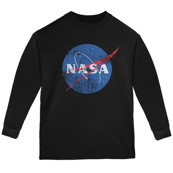 NASA Distressed Logo Youth Long Sleeve T Shirt Black YXL