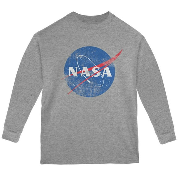 NASA Distressed Logo Youth Long Sleeve T Shirt Sport Grey YMD