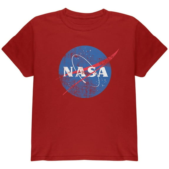 NASA Distressed Logo Youth T Shirt Cardinal Red YLG