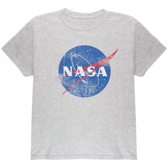 NASA Distressed Logo Youth T Shirt Light Heather Grey YLG