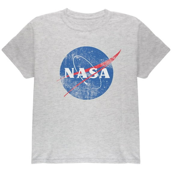 NASA Distressed Logo Youth T Shirt Light Heather Grey YSM