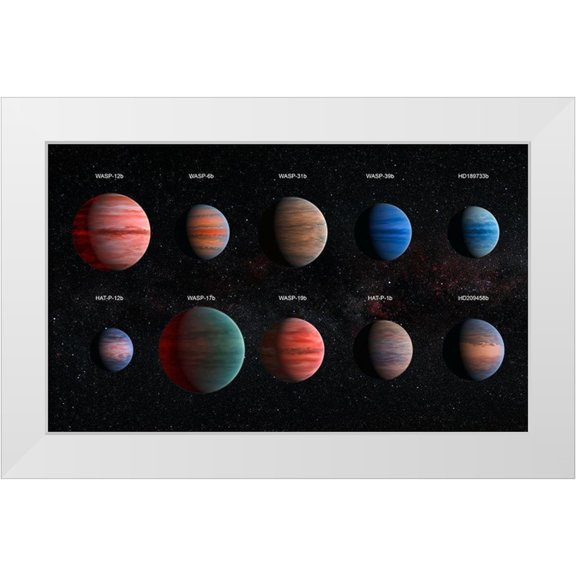 NASA, ESA, 32x21 White Modern Wood Framed Museum Art Print Titled - Artist Impression of Hot Jupiter Exoplanets - Annotated
