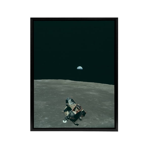NASA Earth Moon Space Lunar Module Mars Black Framed Canvas Wall Art Print 12X16