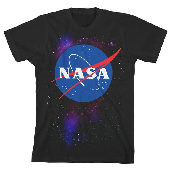 NASA Emblem on Outer Space Background Youth Black Graphic Tee-Medium