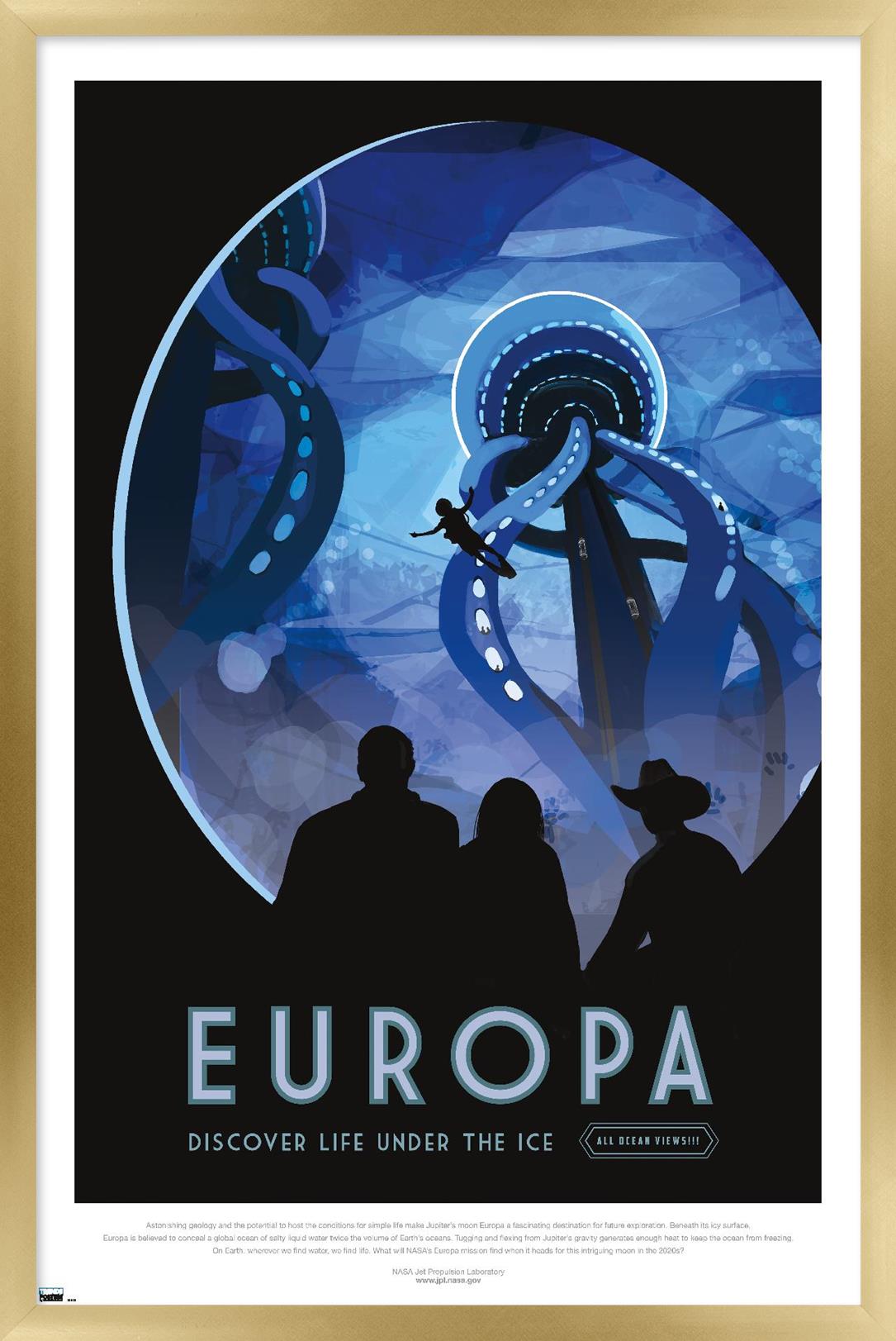 NASA - Europa Travel Poster Wall Poster, 14.725" x 22.375" Framed