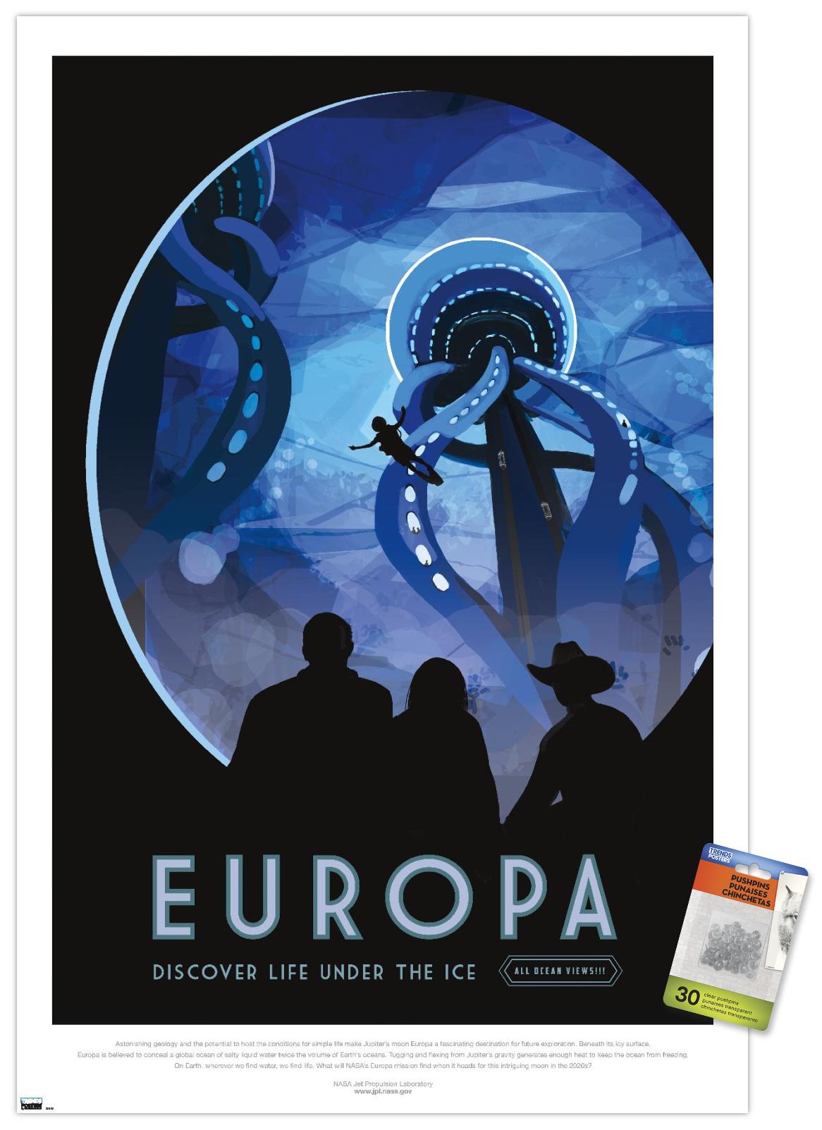 NASA - Europa Travel Poster Wall Poster with Pushpins, 22.375" x 34"