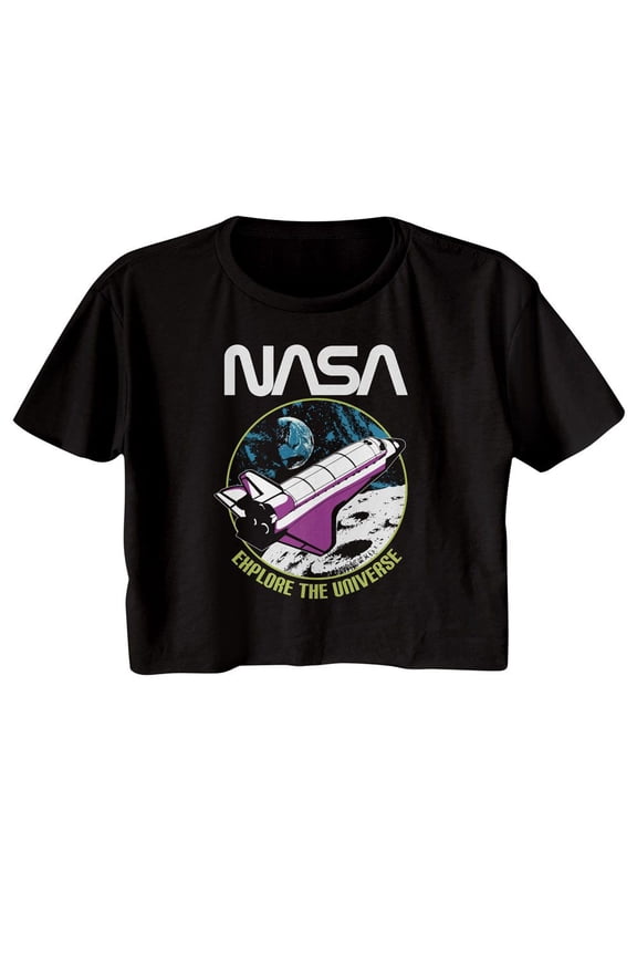 NASA Explore The Universe Black Women's Festival Cali Crop Top T-Shirt