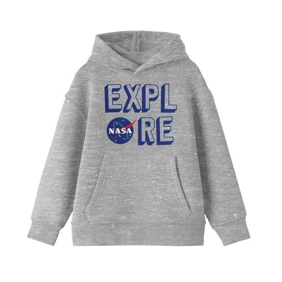 NASA Explore Wordplay w/ NASA Logo Athletic Heather Youth Hoodie - M