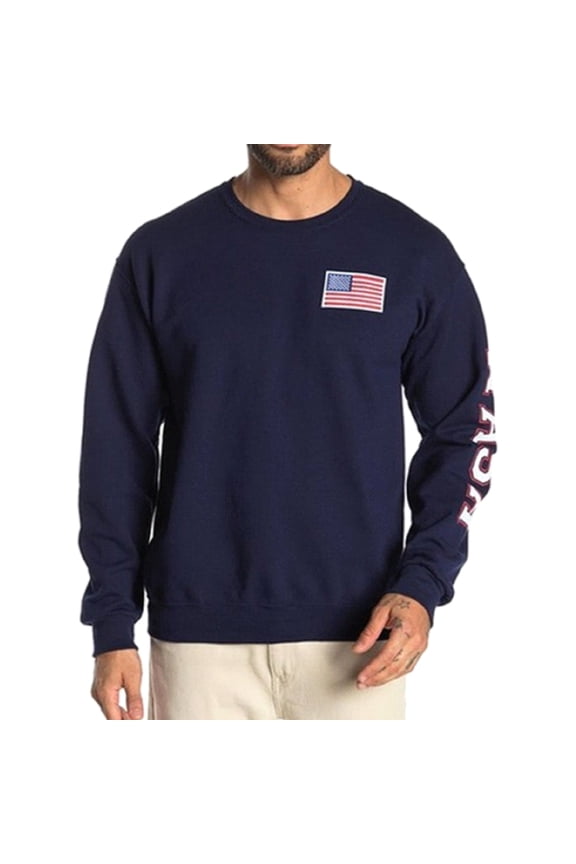 NASA Flag Logo Men's Crew Neck Sweatshirt Navy Blue (2XL)