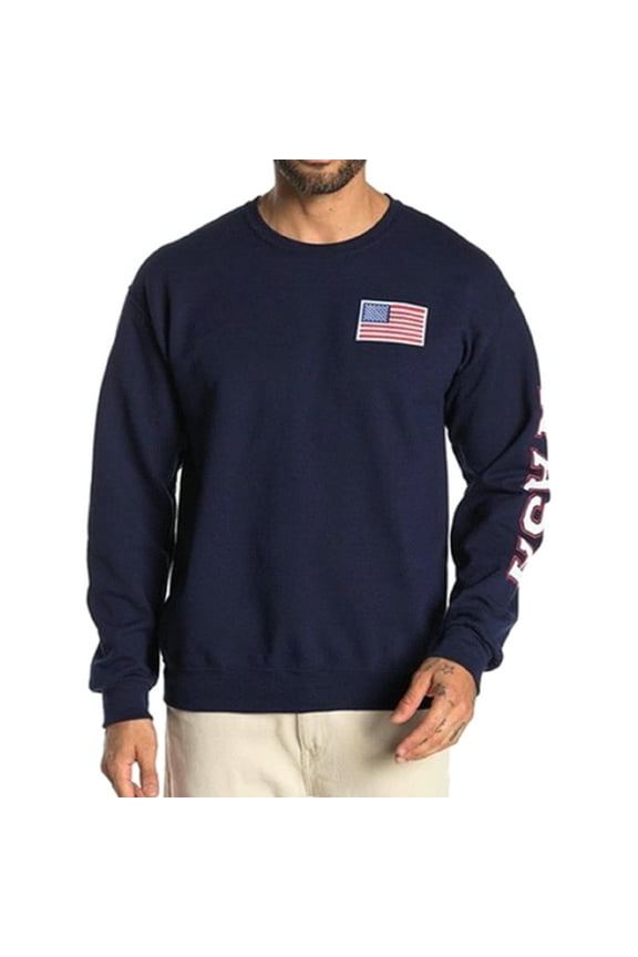 NASA Flag Logo Men's Crew Neck Sweatshirt Navy Blue (Large)
