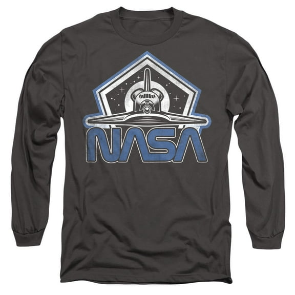 NASA Forward Retro Shuttle Unisex Adult Long-Sleeve T Shirt, Charcoal, Small