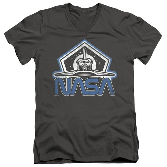 NASA Forward Retro Shuttle Unisex Adult V-Neck T Shirt (Large) Charcoal