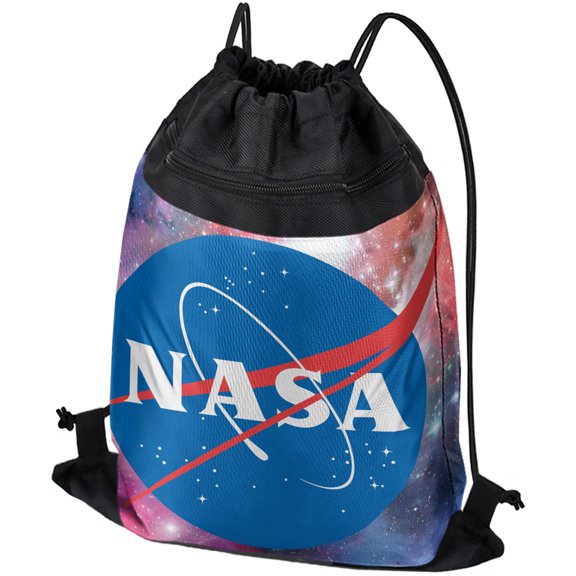 NASA Galactic Logo Drawstring Backpack Sports Bag Sackpack 17" x 13", Perfect for Gym, Yoga or Practice