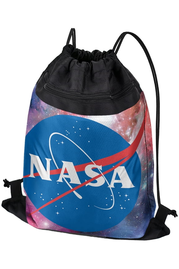 NASA Galactic Logo Drawstring Backpack Sports Bag Sackpack 17" x 13", Perfect for Gym, Yoga or Practice