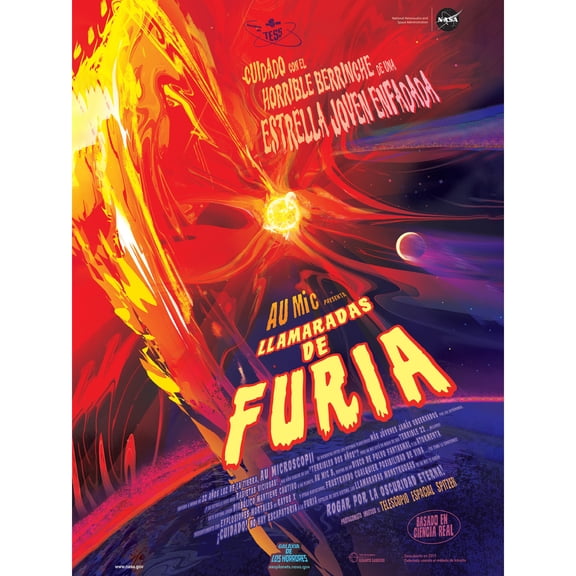 NASA Galaxy of Horrors Angry Star Flares of Fury AU Microscopii Llamaradas de Furia Horror Spanish Movie Poster Extra Large XL Wall Art Print