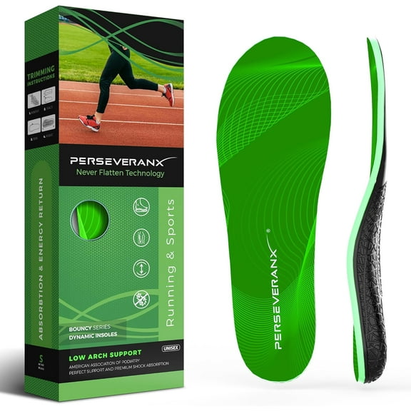 NASA Grade Green Running Sports Insoles – Semi-Rigid Low Arch Support Insoles Men Women - Shoe Insoles for Running & Sports