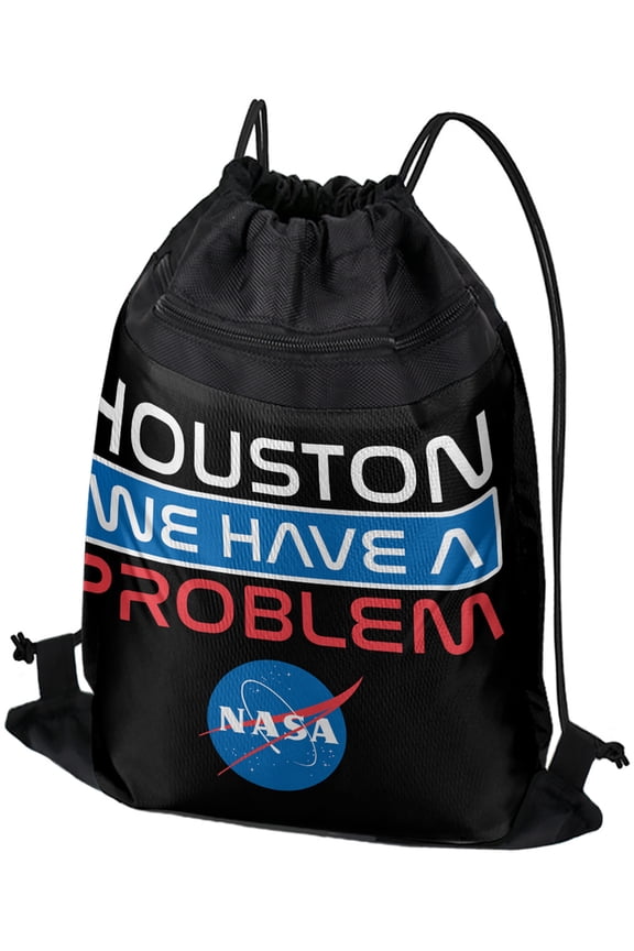 NASA Houston We Have A Problem Drawstring Backpack Sports Bag Sackpack 17" x 13", Perfect for Gym, Yoga or Practice