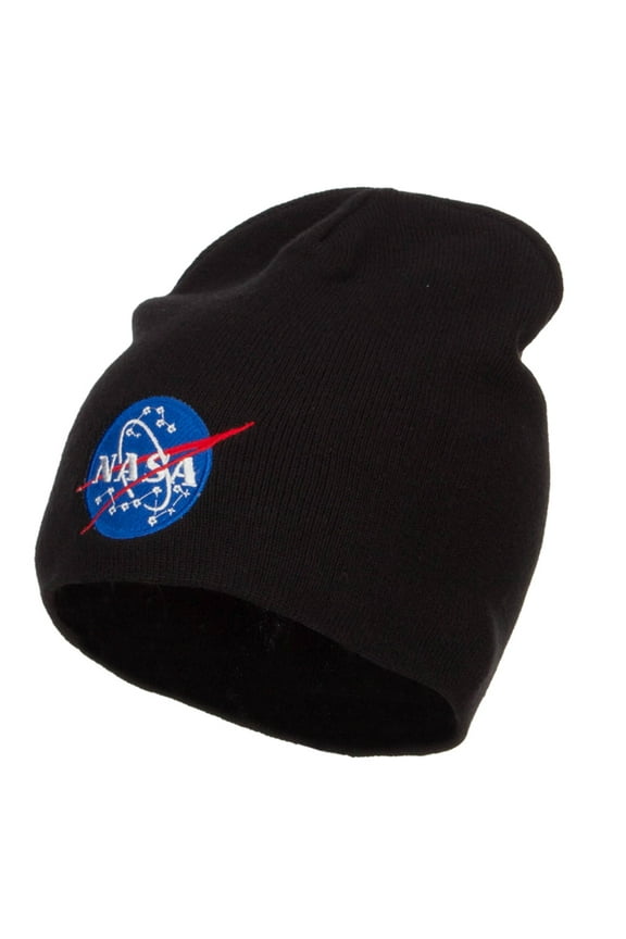 NASA Insignia Embroidered Big Cotton Beanie - Black XL-3XL