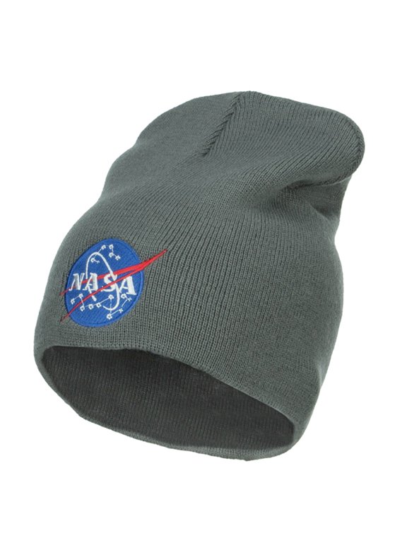 NASA Insignia Embroidered Big Cotton Beanie - Grey XL-3XL