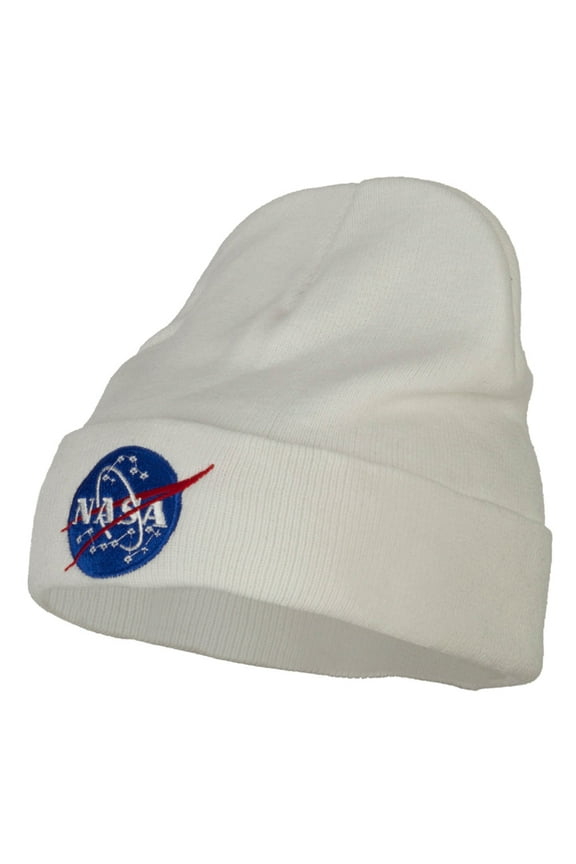 NASA Insignia Embroidered Big Size Long Beanie - White XL-3XL