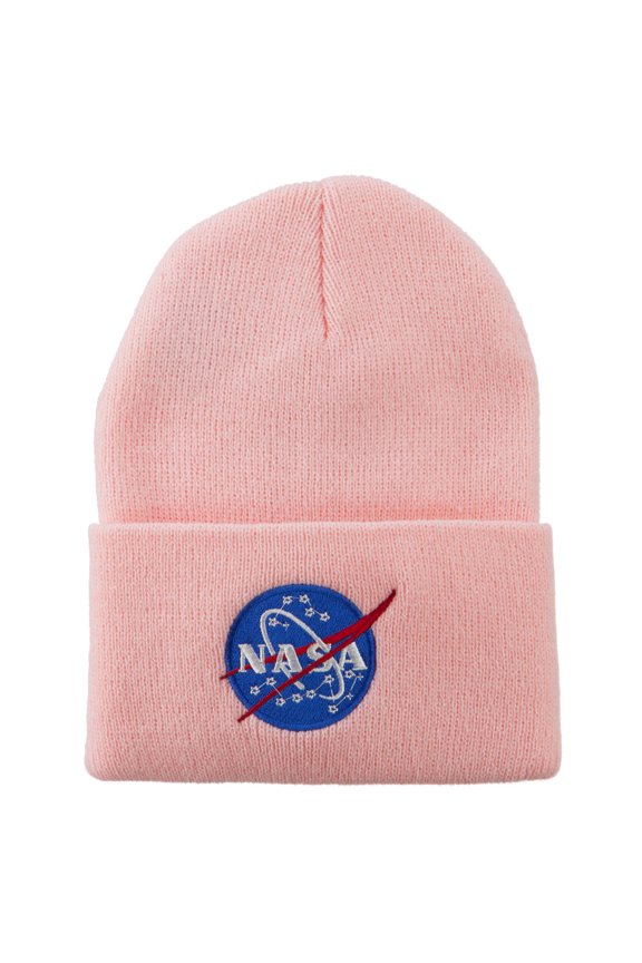 NASA Insignia Embroidered Long Beanie - Pink OSFM