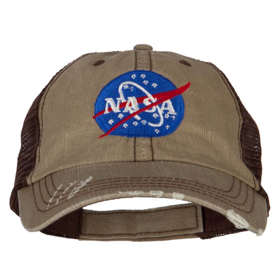 NASA Insignia Embroidered Low Cotton Mesh Cap - Khaki Brown OSFM