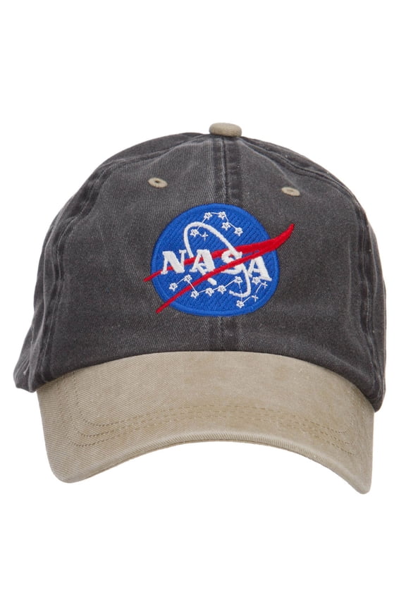 NASA Insignia Embroidered Washed Two Tone Cap - Black Khaki OSFM