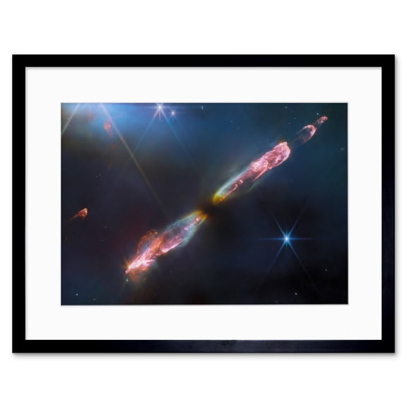 NASA James Webb Telescope Infrared Image Supersonic Outflow of Young Star Space Bipolar Jet from Central Protostar Herbig-Haro 211 Stellar Birth Artwork Framed Wall Art Print 9X7 Inch