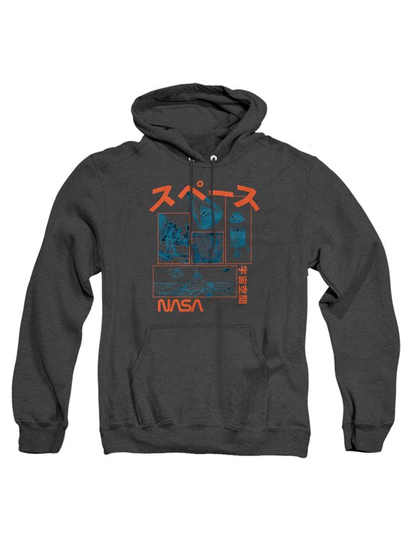 Japanese Retro Unisex Adult Pull-Over Heather Hoodie, Black Heather, Small