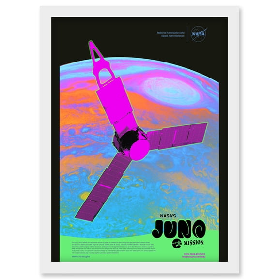 NASA Jupiter Juno Mission Psychedelic Artwork Framed Wall Art Print A4