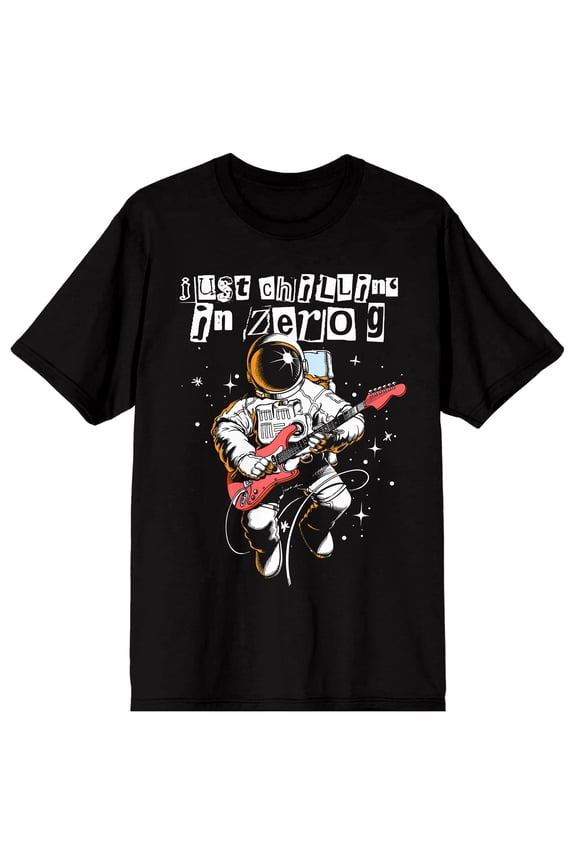 NASA Just Chilling In Zero G Adult Black Crew Neck Short Sleeve T-shirt-Small