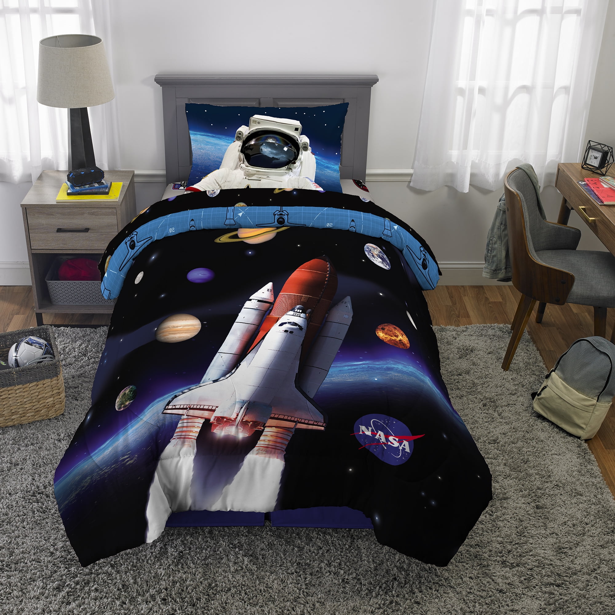 NASA Kids Twin Bed in a Bag, Comforter and Sheets, Blue