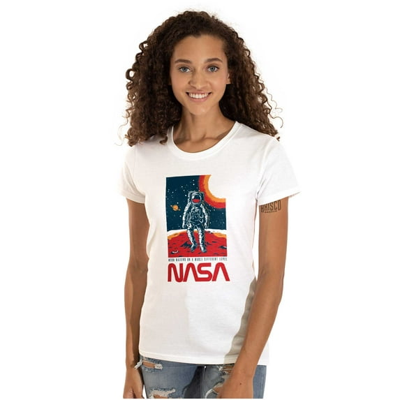 NASA Landed on the Moon Astronaut Women's T Shirt Ladies Tee Brisco Brands S