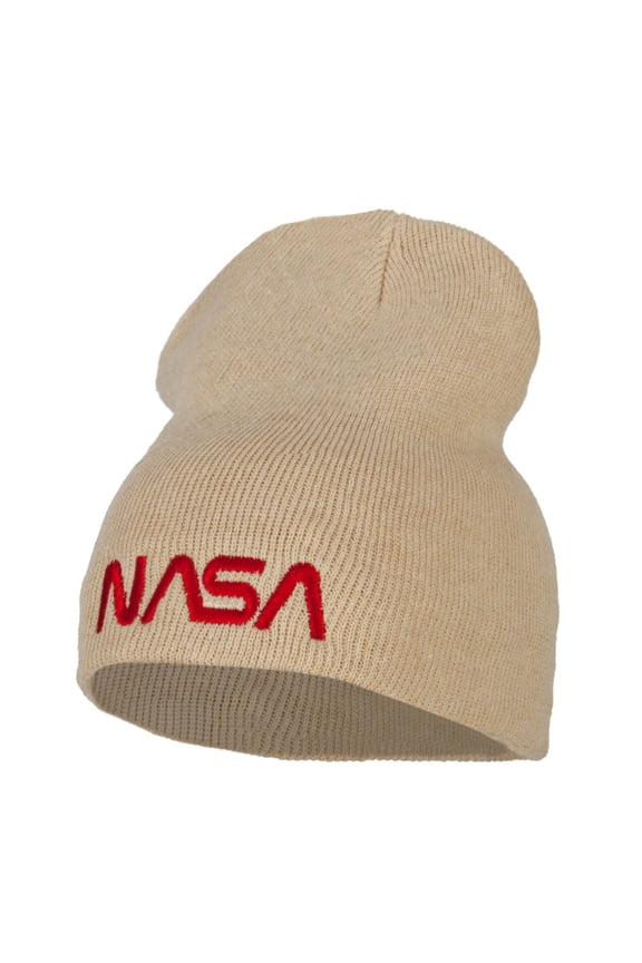 NASA Letter Logo Embroidered Stretch ECO Cotton Short Beanie - Beige XL-3XL