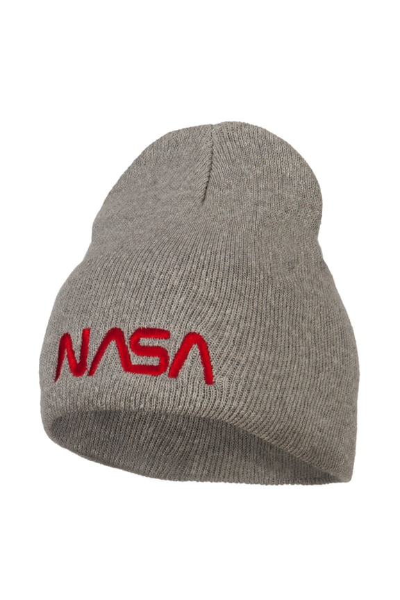 NASA Letter Logo Embroidered Stretch ECO Cotton Short Beanie - Grey XL-3XL