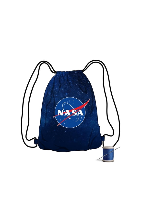 NASA Logo DIY Drawstring Bag Sewing Kit – Space-Themed Fabric Craft Project for Adults – Includes 24" x 43" Dark Blue Canvas Panel & 12ft Nylon Paracord – Create 17" x 13" Handmade Bag