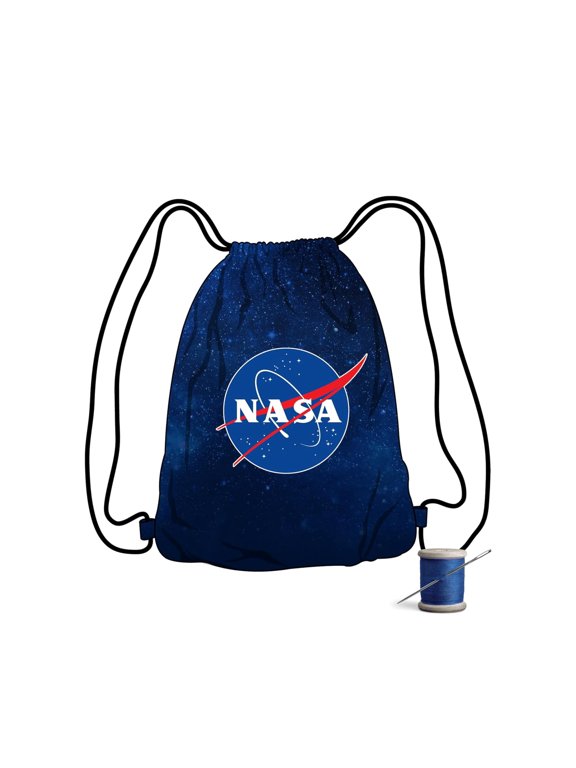 NASA Logo DIY Drawstring Bag Sewing Kit – Space-Themed Fabric Craft Project for Adults – Includes 24" x 43" Dark Blue Canvas Panel & 12ft Nylon Paracord – Create 17" x 13" Handmade Bag
