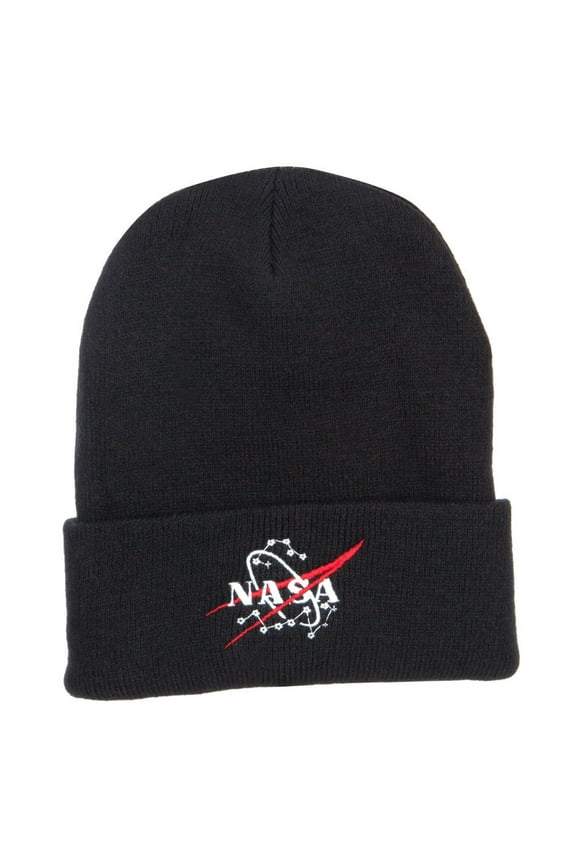 NASA Logo Embroidered Long Beanie - Black OSFM